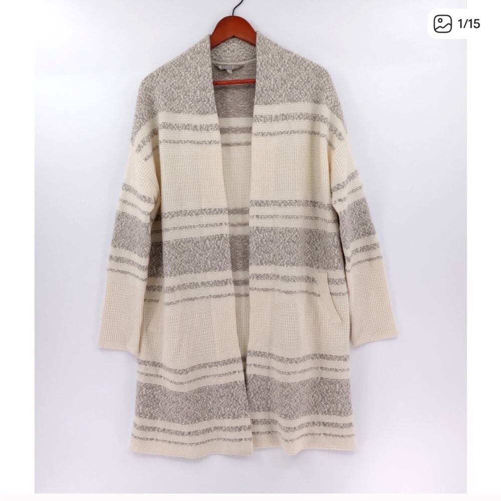 Athleta Open Front Cardigan Medium Cream Wool Cashmere Longline Sweater